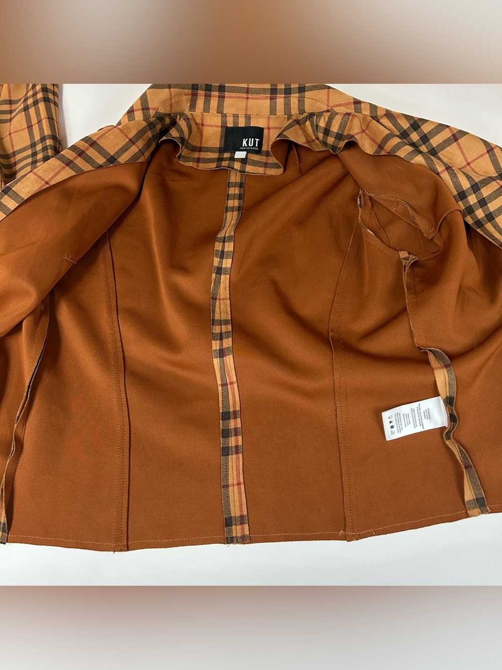 Kut From The Kloth Womens Size Small Faux Suede Open Front Jacket Plaid Orange - Picture 9 of 9